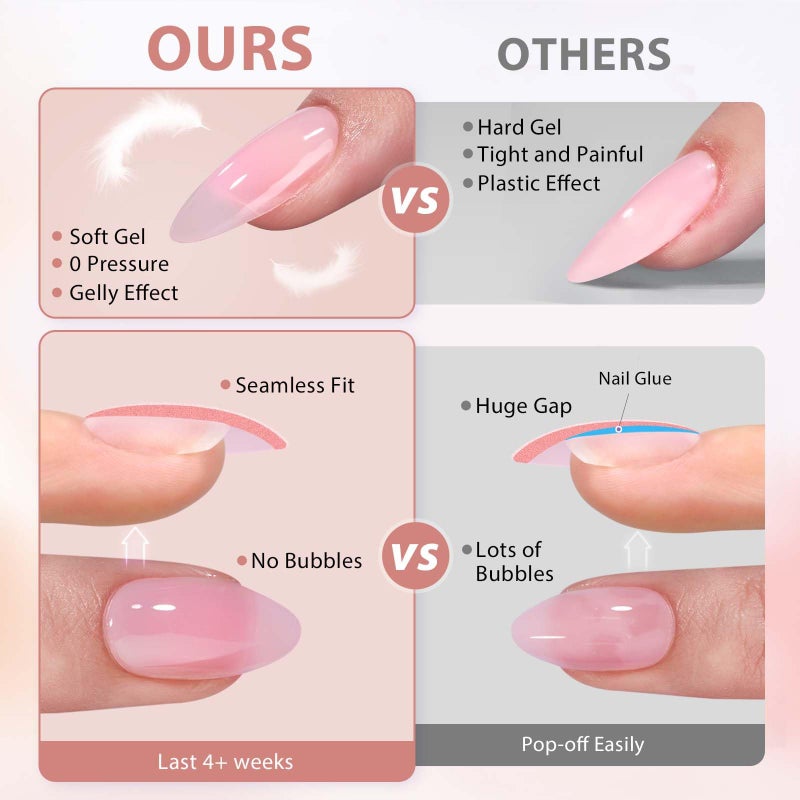 BTArtbox Almond Nail Tips - Brown Soft Gel Nail Kit with 150 pcs Medium Fake Nails, Gel Nail Glue, Top Coat, Nail Lamp, Pre-colored Press on Nails for Nail Art - Image 4