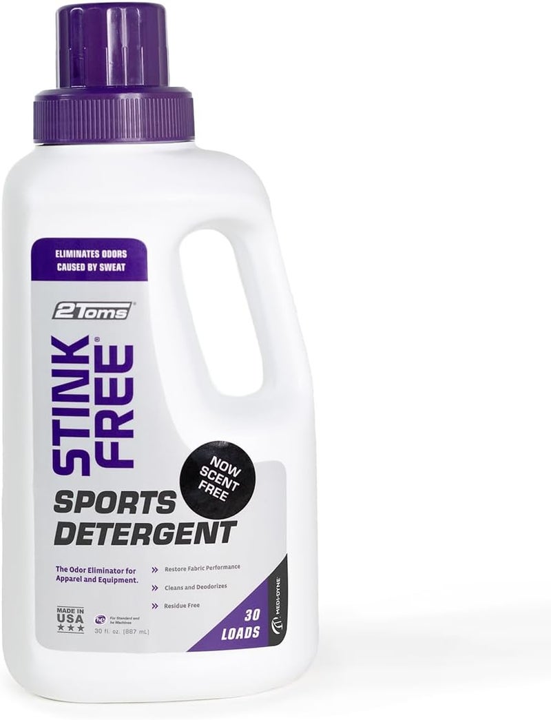 2Toms StinkFree Sports Detergent - Fragrance Free Odor Eliminator for Athletic Clothes & Gear, 30 Ounce Bottle - Image 1
