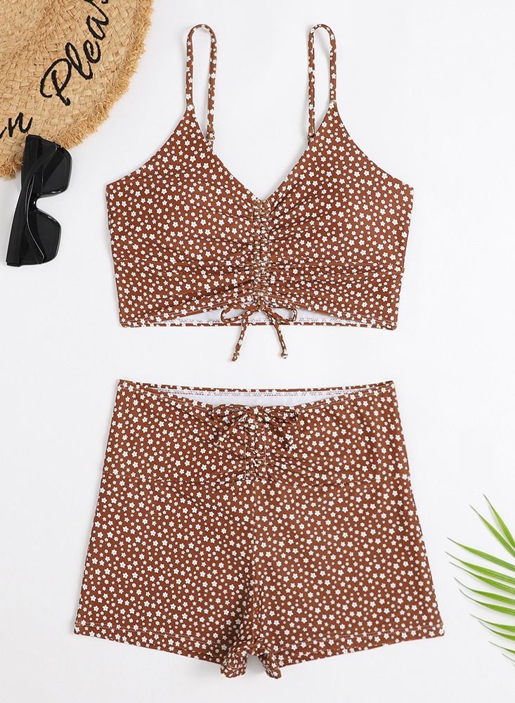 Loquat 2 Piece Boxer Swimsuit Beach Bikini Brown