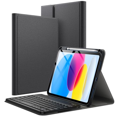 JETech Keyboard Case for iPad A16 11th10th Generation 20252022 with Pencil Holder Magnetic Detachable Bluetooth Wireless Keyboard Soft TPU Back Stand Cover Black - Image 1