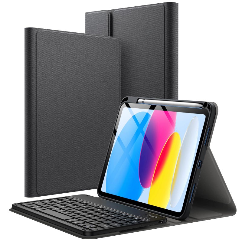 JETech Keyboard Case for iPad A16 11th10th Generation 20252022 with Pencil Holder Magnetic Detachable Bluetooth Wireless Keyboard Soft TPU Back Stand Cover Black - Image 2
