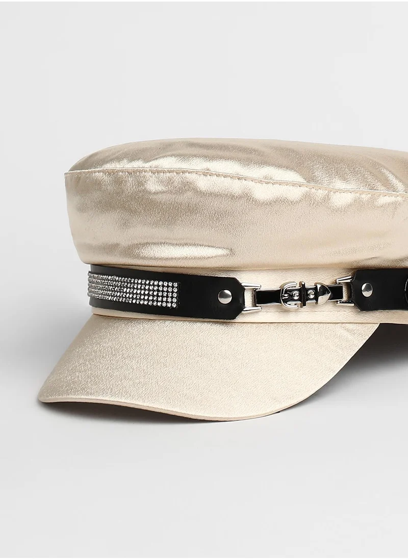 صوص هاوت Embellished Satin Bakerboy Cap - Saltbox Beige