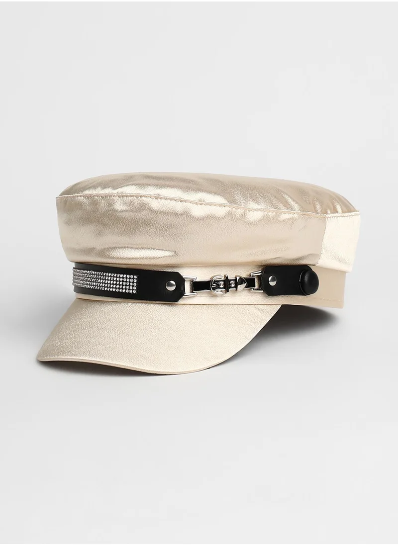صوص هاوت Embellished Satin Bakerboy Cap - Saltbox Beige