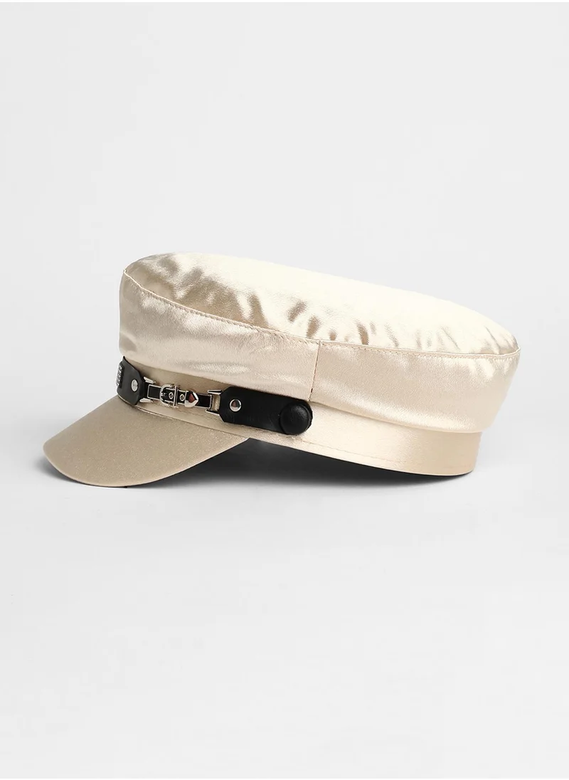 صوص هاوت Embellished Satin Bakerboy Cap - Saltbox Beige