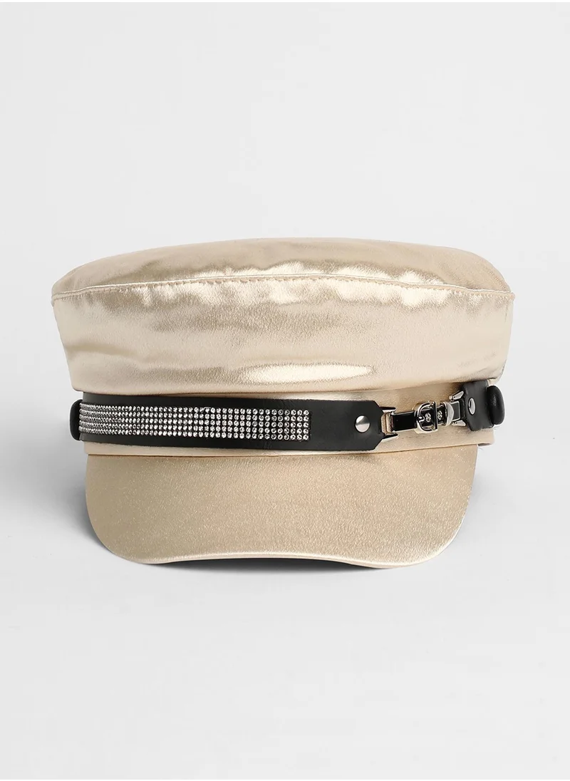 صوص هاوت Embellished Satin Bakerboy Cap - Saltbox Beige
