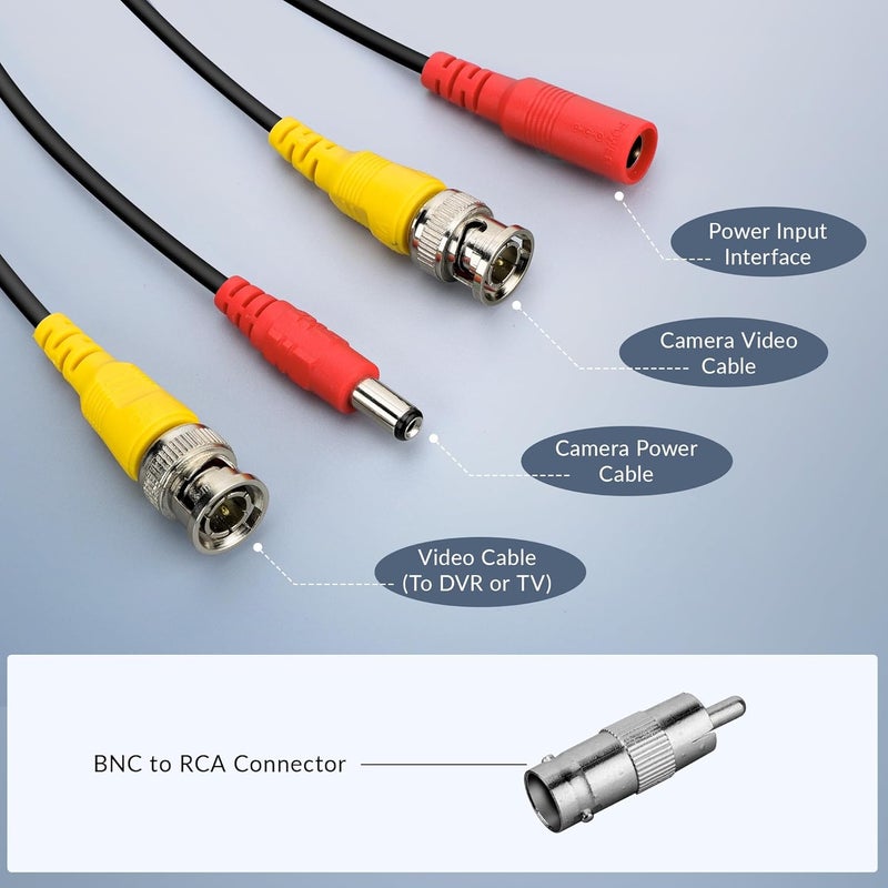 Ablegrid ® 4 Pack 100ft bnc Video Power Cable Security Camera Cable Wire Cord for CCTV dvr Surveillance System (Included 2X BNC to RCA connectors with Each Cable) - Image 4