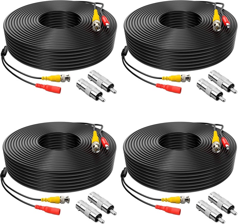 Ablegrid ® 4 Pack 100ft bnc Video Power Cable Security Camera Cable Wire Cord for CCTV dvr Surveillance System (Included 2X BNC to RCA connectors with Each Cable) - Image 1