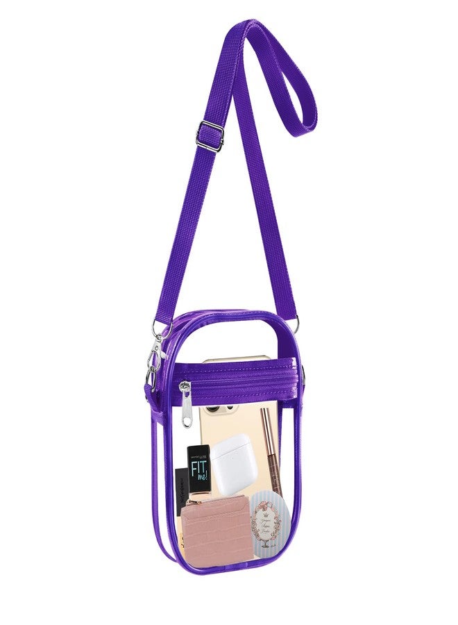 Fibrdoo Clear Crossbody Purse Bag, Clear Bag Stadium Approved with Front Pocket for Concerts Sports Festivals (Purple-small) - Image 1