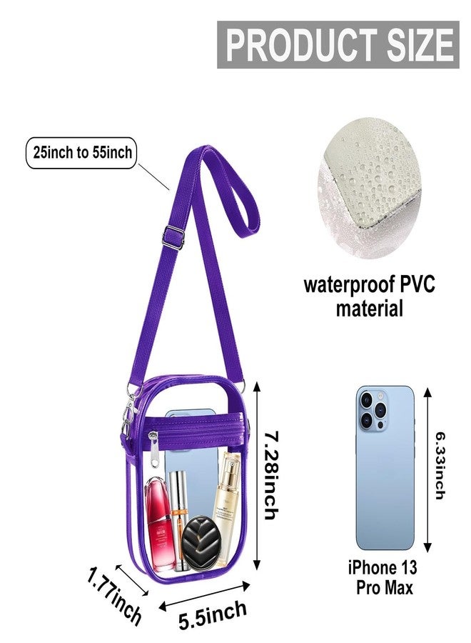 Fibrdoo Clear Crossbody Purse Bag, Clear Bag Stadium Approved with Front Pocket for Concerts Sports Festivals (Purple-small) - Image 3
