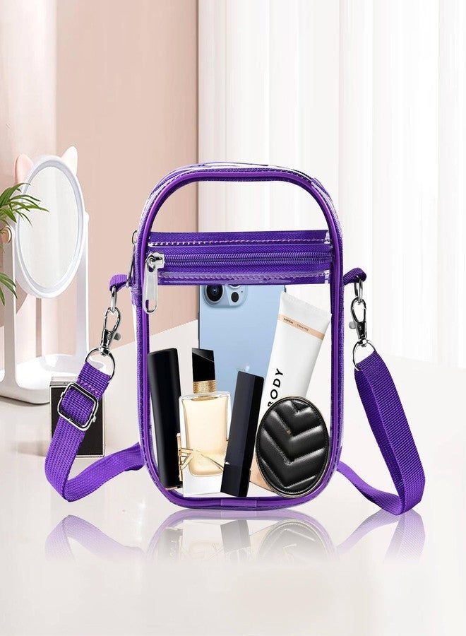 Fibrdoo Clear Crossbody Purse Bag, Clear Bag Stadium Approved with Front Pocket for Concerts Sports Festivals (Purple-small) - Image 2