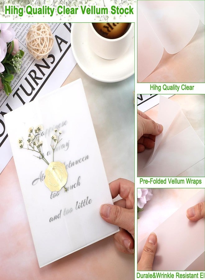 Fabbay 100 Pcs Wedding Invitations Wraps Set Include Pre Folded Vellum Jackets for 5 x 7 Inch Invitations Natural Dried Pressed Flowers for Wedding Craft DIY - Image 4