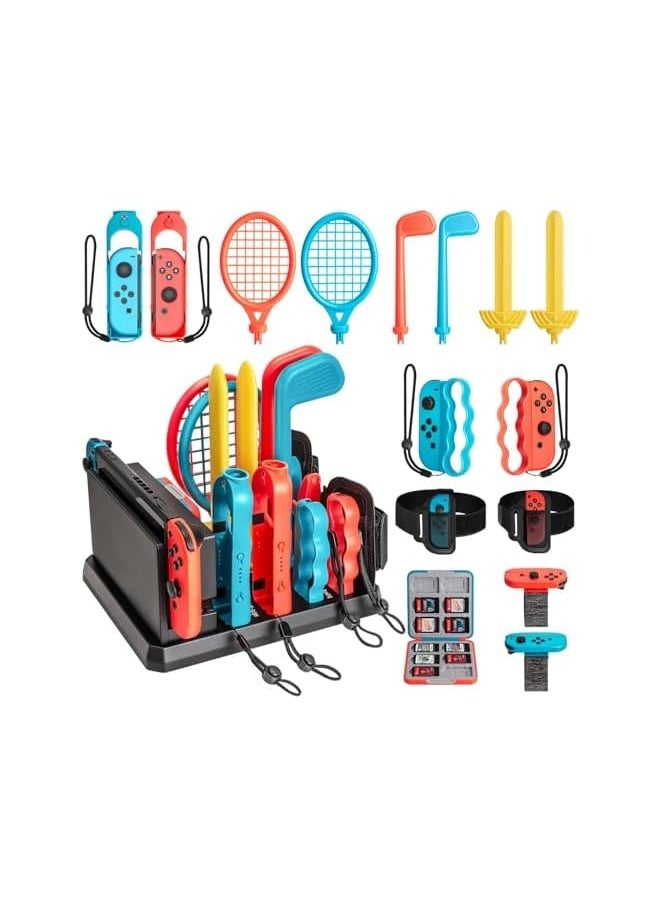 PROMASS 16 in 1 Switch Sports Accessories Bundle for Nintendo Switch Games with Organizer Station, Includes Golf Clubs, Tennis Racket, Sword, Boxing Grips, Wrist Bands, Leg Strap & Game Card Case  - Image 1