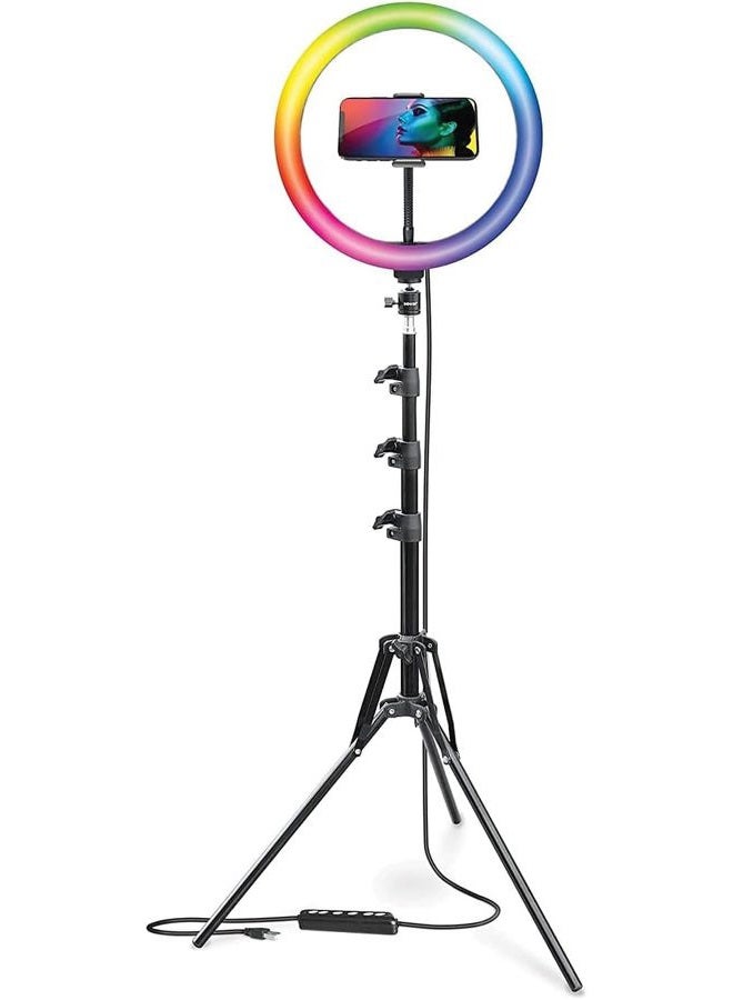 Bower 12-inch RGB LED Selfie Ring Light Studio Kit - Adjustable Brightness, 9 RGB and 3 White Light Modes, 7 Special Effects, with Tripod and Wireless Remote for Professional Photos and Videos  - Image 1