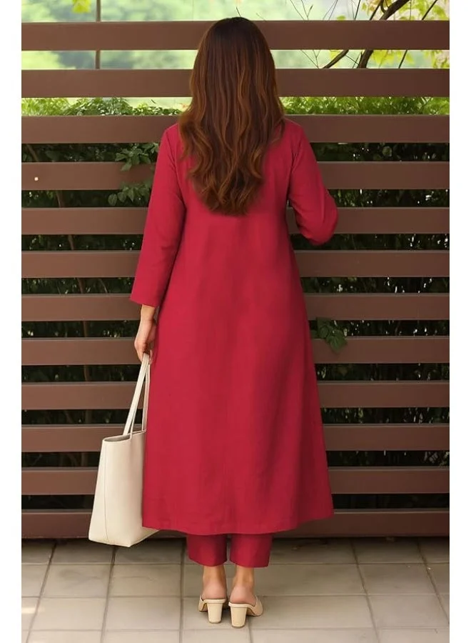 GoSriKi  GoSriKi Women's Rayon Viscose Solid A-Line Kurta with Pant (ANVI RED-GS_L_Red_Large) for Women | Best Price UAE