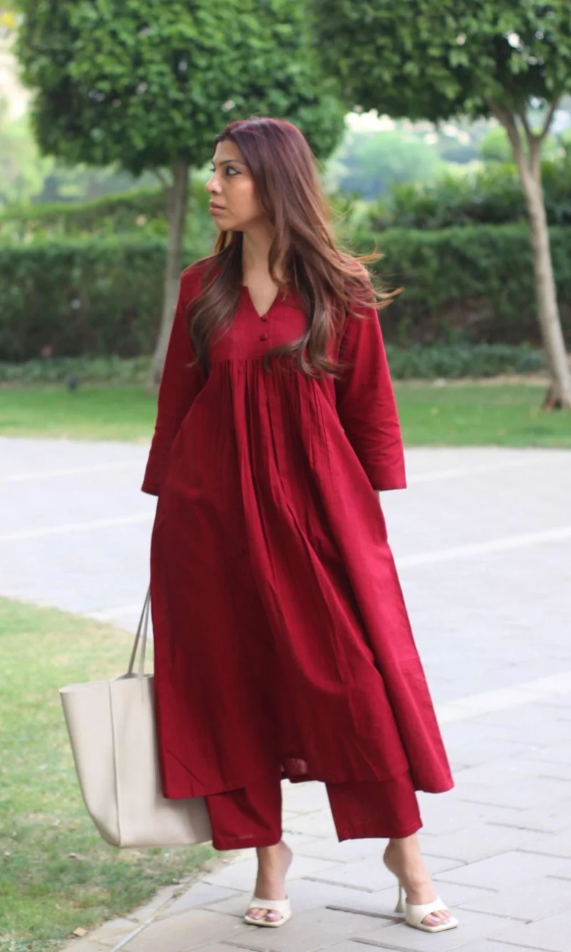 GoSriKi  GoSriKi Women's Rayon Viscose Solid A-Line Kurta with Pant (ANVI RED-GS_L_Red_Large) for Women | Best Price UAE