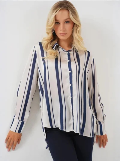 BIG DART BDART Striped Satin Long-Sleeve Shirt with Button Closure