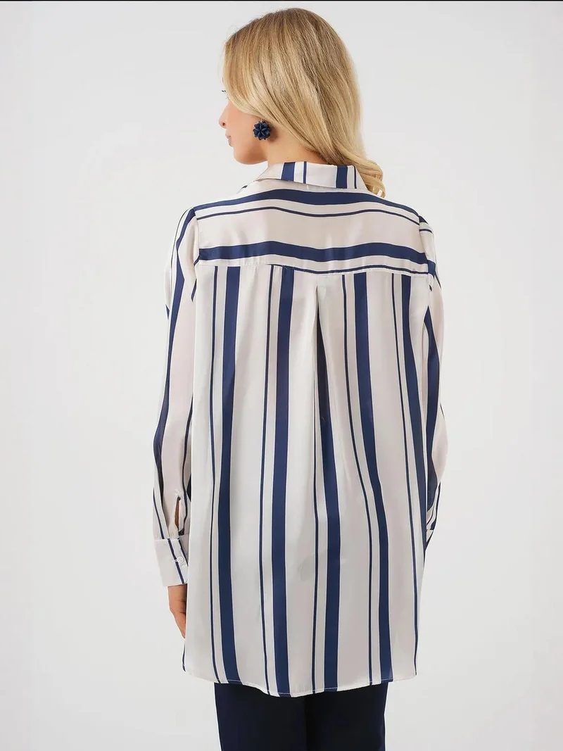BIG DART BDART Striped Satin Long-Sleeve Shirt with Button Closure