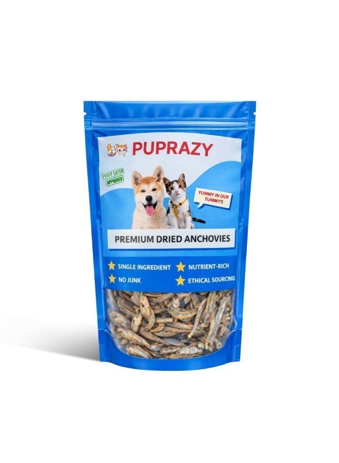 PUPRAZY Dehydrated Anchovies for Dogs & Cats | Single-Ingredient Fish Treats | Omega-3 Rich | Grain-Free High-Protein Training Snacks - Image 1