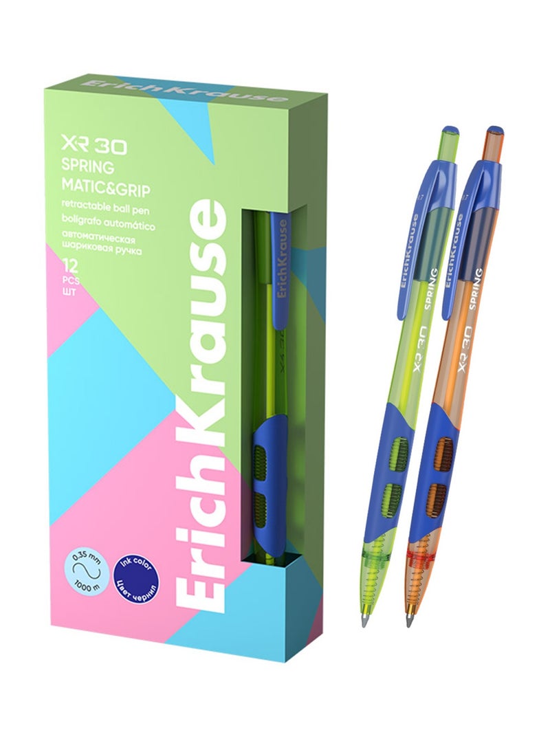 ErichKrause قلم حبر جاف قابل للسحب 12 قطعة XR-30 بقطر 0.7 مم بألوان مختلفة من الجسم وحبر أزرق - Image 1