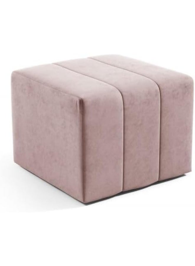 Velvet cushion, pink color, 46 x 35 x 46 cm, quilted cushion, footstool, suitable for living room and entrance - Image 1