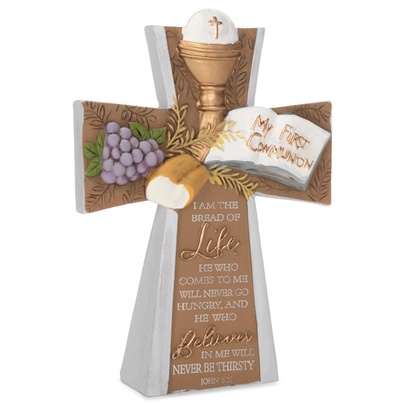 Dicksons My First Communion Cross Gold Tone 4 x 5.5 Resin Stone Tabletop Figurine - Image 1