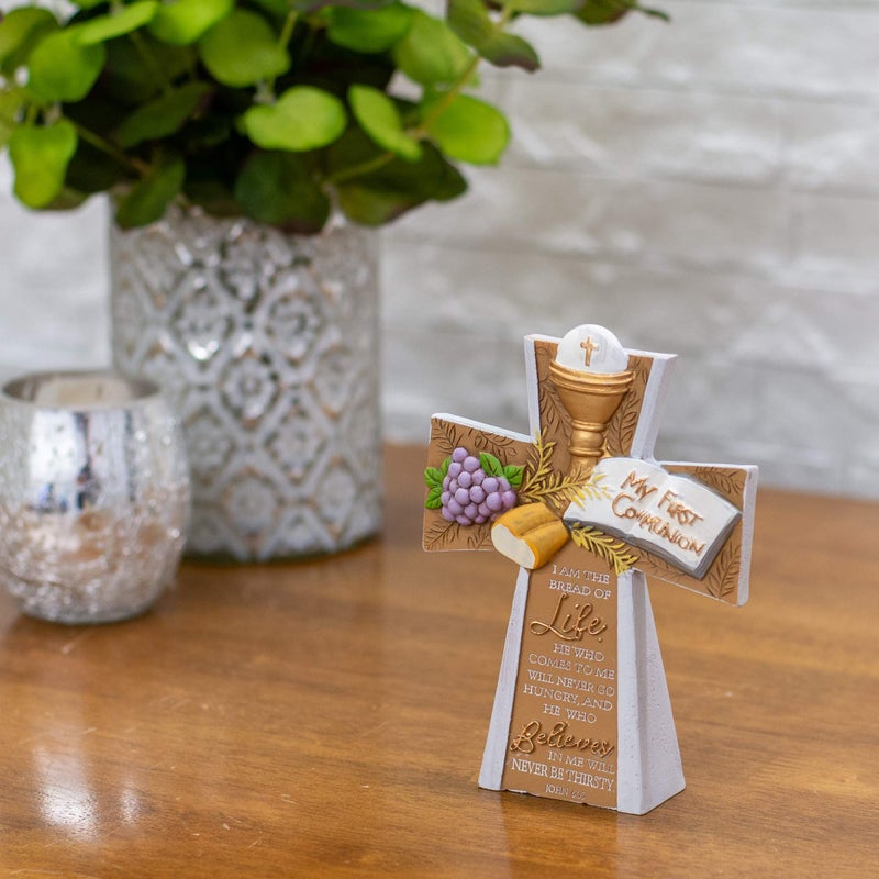 Dicksons My First Communion Cross Gold Tone 4 x 5.5 Resin Stone Tabletop Figurine - Image 2