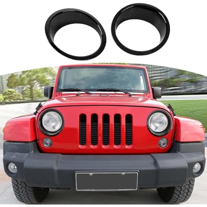 ريحني لإطارات إطارات أغطية المصابيح الأمامية من رانجلر JK JKU Unlimited 20072017 إكسسوارات خارجية سوداء 2 قطعتين - Image 3
