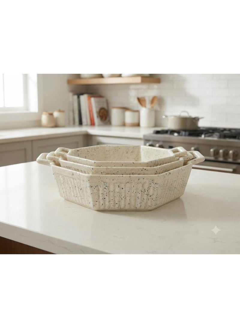 3-Piece Hexagonal Porcelain Oven Baking Dish Set - Image 1