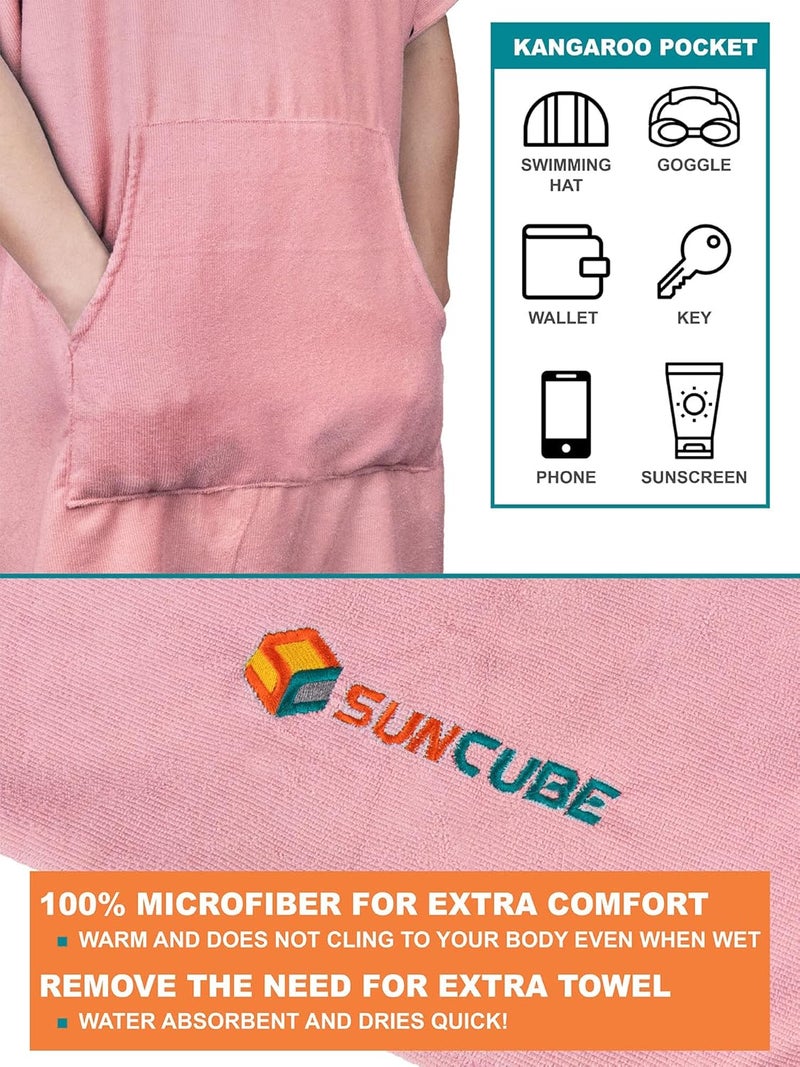 Suncube SUN CUBE Surf Poncho Changing Robe with Hood | Absorbent Quick Dry Microfiber Wetsuit Changing Towel with Pocket for Surfing Men Women, Pink, One size - Image 3