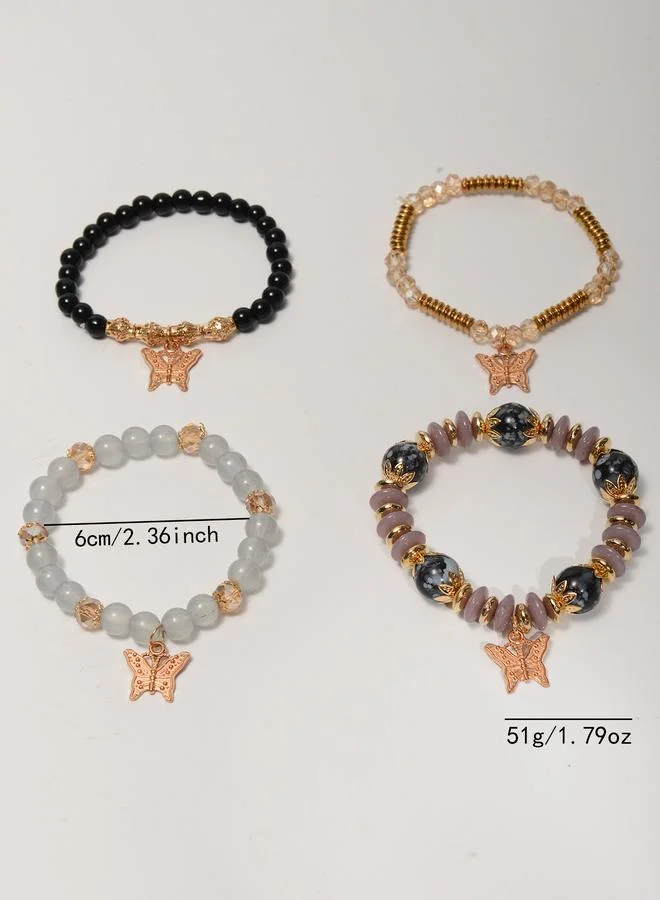 Take Two Pack of 4 - Multi-Color Beaded Bracelets with Butterfly Charms