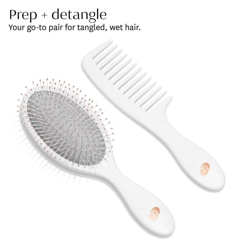 T3 Detangle Duo Brush Set | Detangling Brush and Shower Comb Set | Comb to Disperse Liquid & Brush to Detangle Wet Hair| For All Hair Lengths and Textures, white, 1 Count (Pack of 1) - Image 2