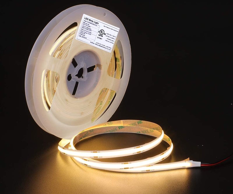 أضواء شريط LED من نوع COB، معتمدة وفقًا لمعايير UL، طول 5 أمتار/16.4 قدم، بلون أبيض، درجة حرارة اللون 3000K، سطوع 5500 لومن، معدل تمثيل الألوان عالي (CRI) أكثر من 90، تحتوي على 528 مصباح LED لكل متر، جهد 24 فولت، مناسبة للاستخدام في غرفة النوم، الخزائن، المطبخ، المكتب، أو للاستخدام في مشاريع الديكور الخاصة (DIY). - Image 1