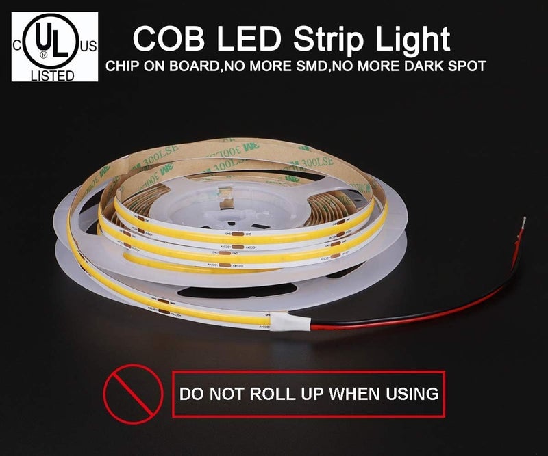 أضواء شريط LED من نوع COB، معتمدة وفقًا لمعايير UL، طول 5 أمتار/16.4 قدم، بلون أبيض، درجة حرارة اللون 3000K، سطوع 5500 لومن، معدل تمثيل الألوان عالي (CRI) أكثر من 90، تحتوي على 528 مصباح LED لكل متر، جهد 24 فولت، مناسبة للاستخدام في غرفة النوم، الخزائن، المطبخ، المكتب، أو للاستخدام في مشاريع الديكور الخاصة (DIY). - Image 2