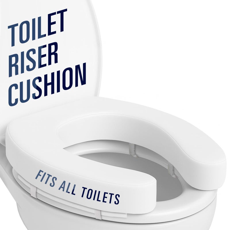 Vive Toilet Seat Riser Cushion for Seniors - Universal Fit - Raised Toilet Seat with High-Density Foam for Elongated & Standard - Firm Handle, Cushioned & Padded - Elevated Medical Handicap Lifter - Image 1