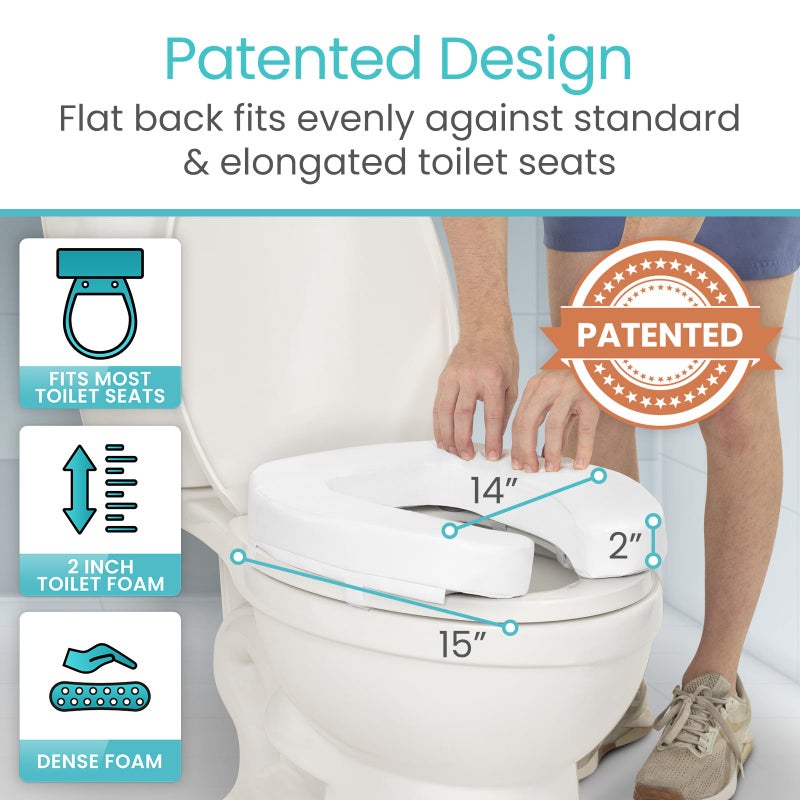 Vive Toilet Seat Riser Cushion for Seniors - Universal Fit - Raised Toilet Seat with High-Density Foam for Elongated & Standard - Firm Handle, Cushioned & Padded - Elevated Medical Handicap Lifter - Image 4