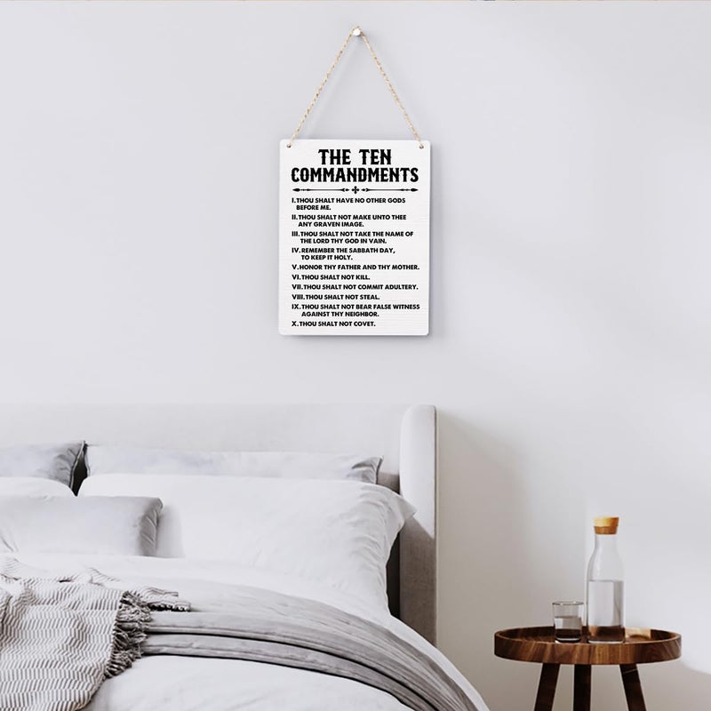 BELLOWDEER Inspirational Signs Gift 10 Commandments Wall Art Christian Bible Verse Wall Art Religious Home Wall Decor 8x10 Inches Scripture Wooden Hanging Sign for Living Room Bedroom Office - Image 2