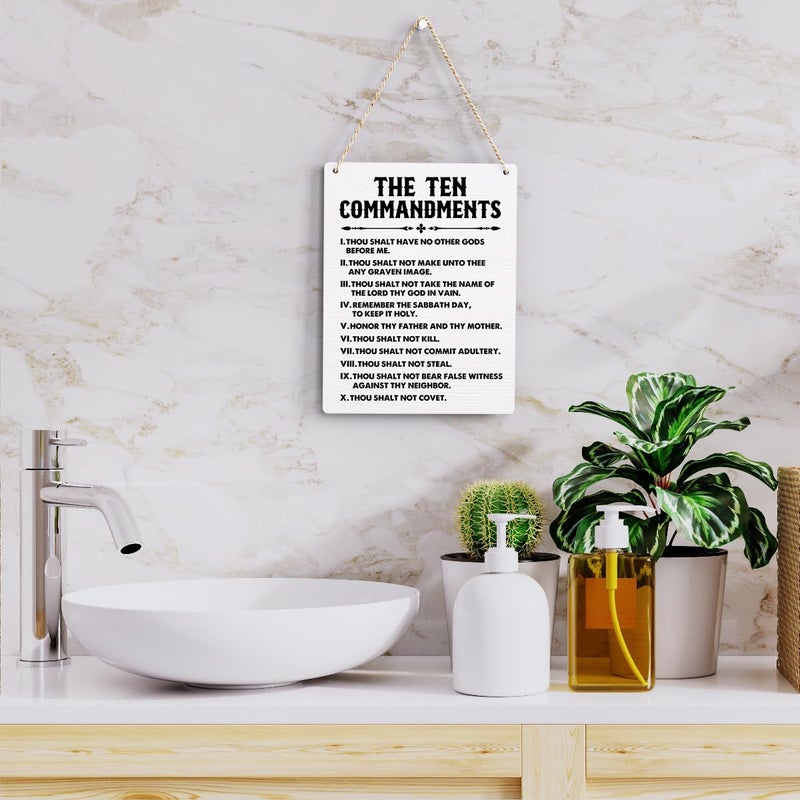 BELLOWDEER Inspirational Signs Gift 10 Commandments Wall Art Christian Bible Verse Wall Art Religious Home Wall Decor 8x10 Inches Scripture Wooden Hanging Sign for Living Room Bedroom Office - Image 4