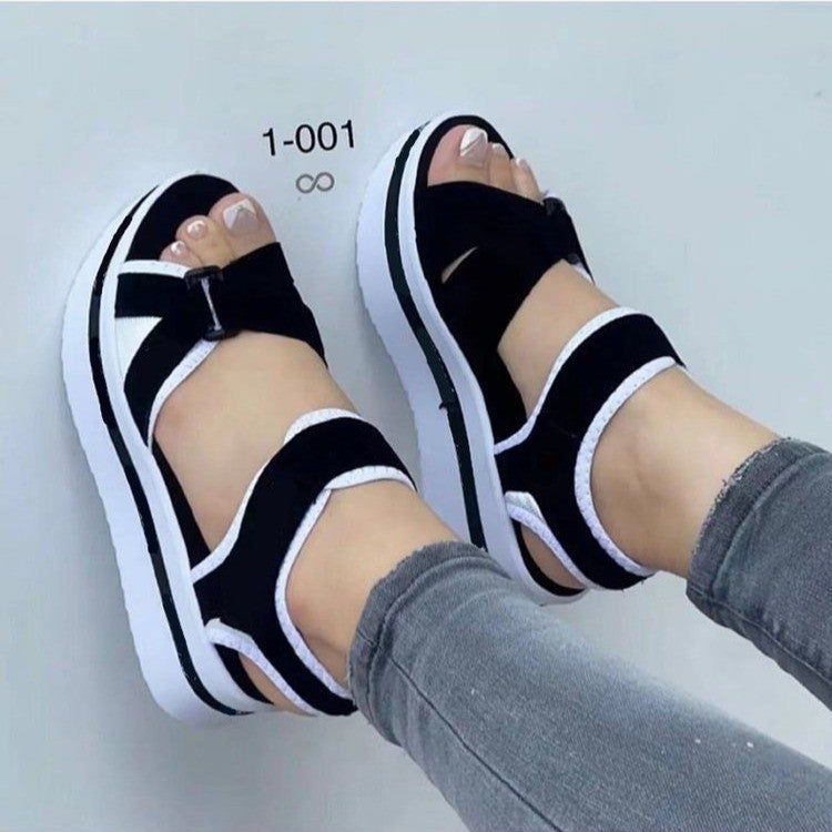 2023 Foreign Trade Women''s Shoes New Round Toe Thick Bottom Flat Women''s Flat Beach Sandals 43 Size - Image 2