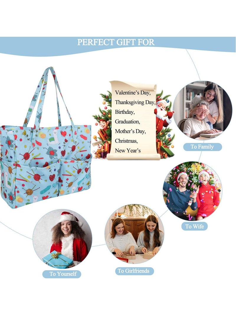 Excefore Craft Bag for Crochet Knitting Cross Stitch, Crochet Bags Knitting Tote, Portable Crochet Bag for Yarn Skeins, High Capacity & WaterProof, Knitting Bags Yarn Storage Bag, (Oxford Cloth, Blue)  - Image 5