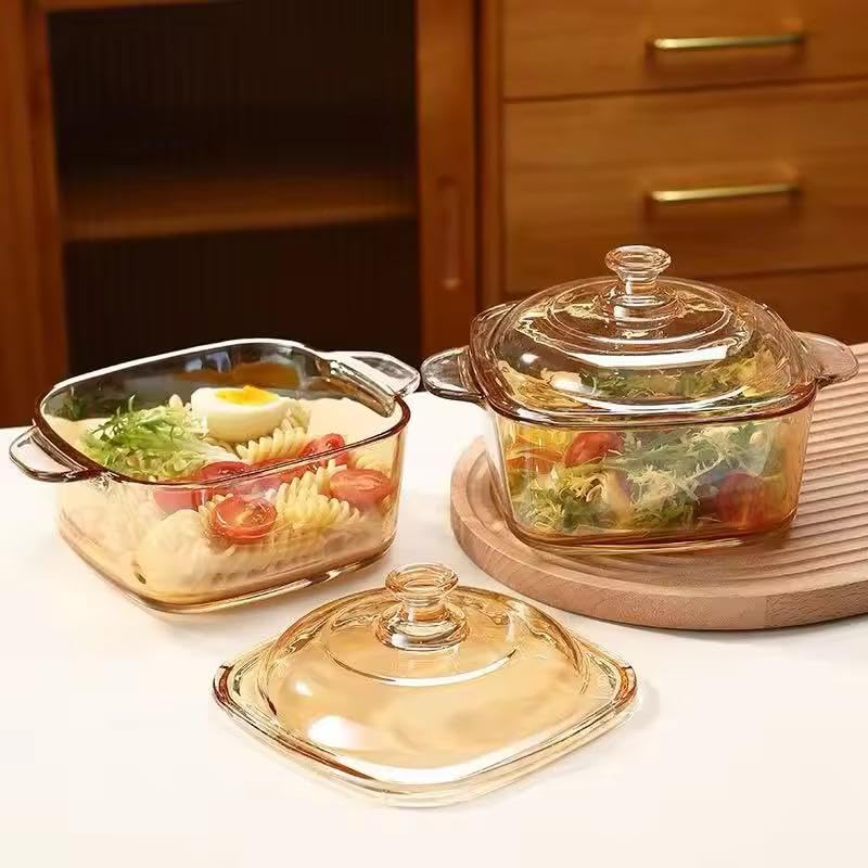 PrimeWorld 1 Pc Glass Casserole – 1000ml (1 Litre) | Amber Color | Heat-Resistant Borosilicate Glass Cook & Serve Bowl with Lid - Image 2