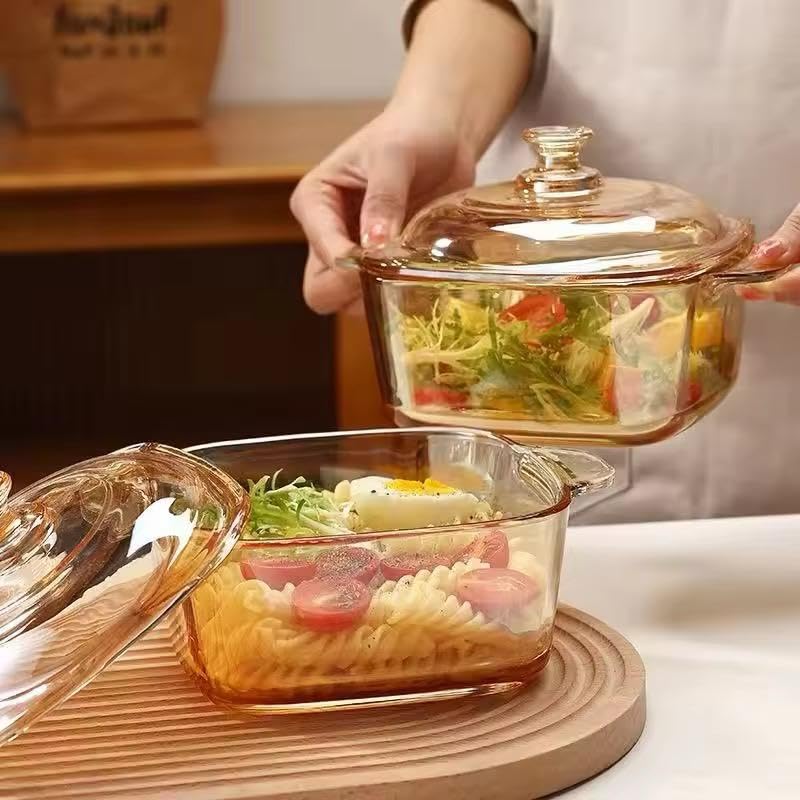 PrimeWorld 1 Pc Glass Casserole – 1000ml (1 Litre) | Amber Color | Heat-Resistant Borosilicate Glass Cook & Serve Bowl with Lid - Image 1