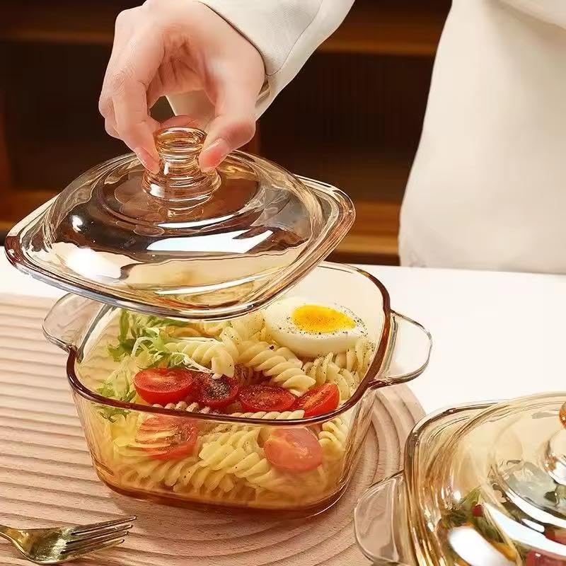 PrimeWorld 1 Pc Glass Casserole – 1000ml (1 Litre) | Amber Color | Heat-Resistant Borosilicate Glass Cook & Serve Bowl with Lid - Image 3