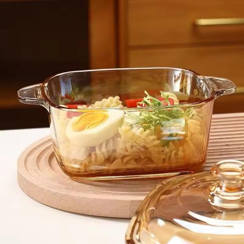PrimeWorld 1 Pc Glass Casserole – 1000ml (1 Litre) | Amber Color | Heat-Resistant Borosilicate Glass Cook & Serve Bowl with Lid - Image 4