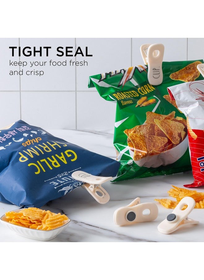 Rae Dunn - Bag Clips With Magnet - Food Clips, Chip Clips, Bag Clips For Food Storage With Air Tight Seal Grip For Bread Bags, Snack Bags And Food Bags, Pack Of 10, White - Image 1