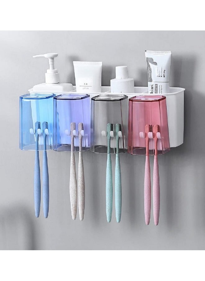 LXOICE LXOICE Plastic Toothbrush Holder Wall Mounted, Toothbrush Holders For Bathroom, Brush Holder For Bathroom Wall Mounted, Bathroom Organizer (4 Cup, White)  - Image 1