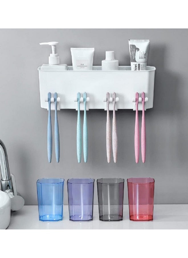 LXOICE LXOICE Plastic Toothbrush Holder Wall Mounted, Toothbrush Holders For Bathroom, Brush Holder For Bathroom Wall Mounted, Bathroom Organizer (4 Cup, White)  - Image 4