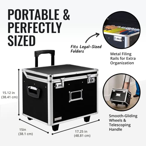 Vaultz Portable File Storage Box with Handle - 14.5" x 17.5" x 15.5" Letter/Legal Size Mobile Lock Box - Double Combination Locking Cabinet - Black - Image 4