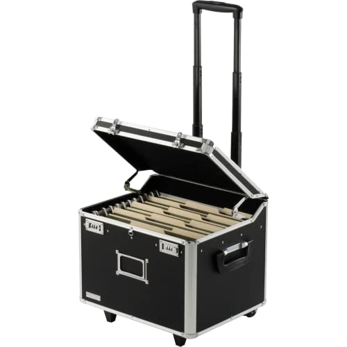 Vaultz Portable File Storage Box with Handle - 14.5" x 17.5" x 15.5" Letter/Legal Size Mobile Lock Box - Double Combination Locking Cabinet - Black - Image 1