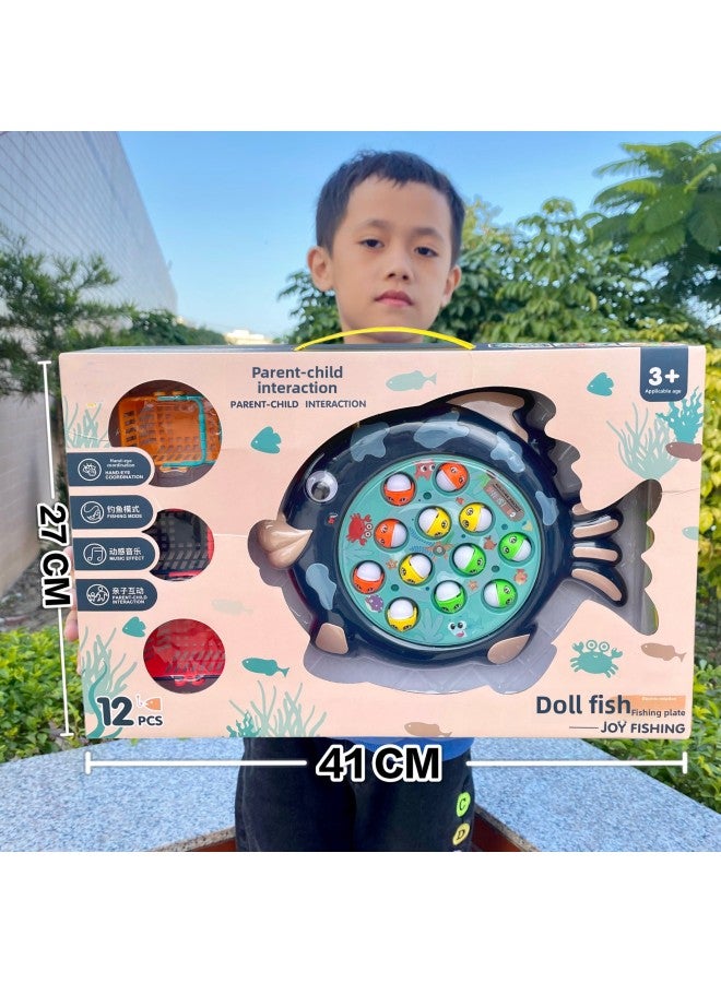 Multifunctional Electric Fishing Toy Children's Fishing Plate Early Education Educational With Music Rotating Parent-child Interactive Toy-Color:Goldfish Fishing Plate 7720 "Big Gift Box]