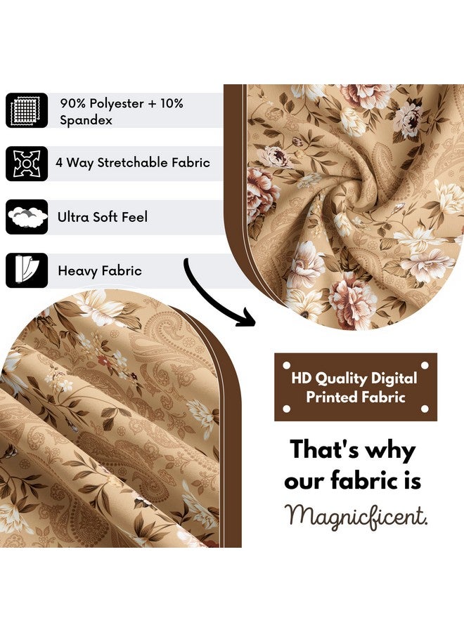 BRIDA® Polyester Spandex Stretchable Floral Geometric Printed Dining Chair Covers Elastic Chair Seat Case Protector, Slipcovers (4 Chair Cover, Beige) - Image 3